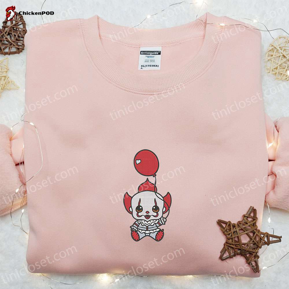 Spooktacular Baby Pennywise Embroidered Sweatshirt Hoodie & Shirt: Perfect for Halloween & Horror Movie Fans!