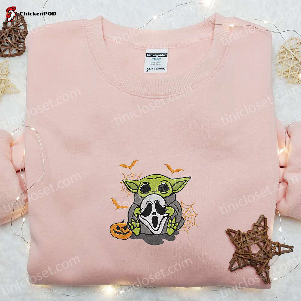 Spooky Baby Yoda Ghostface Sweatshirt: Halloween Embroidered Hoodie – Best Gift Ideas