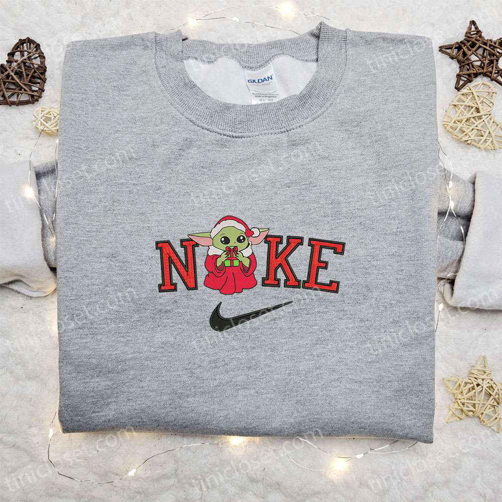 Baby Yoda Gift Christmas x Nike Embroidered Sweatshirt: Movie Christmas Shirt Best Gift Ideas