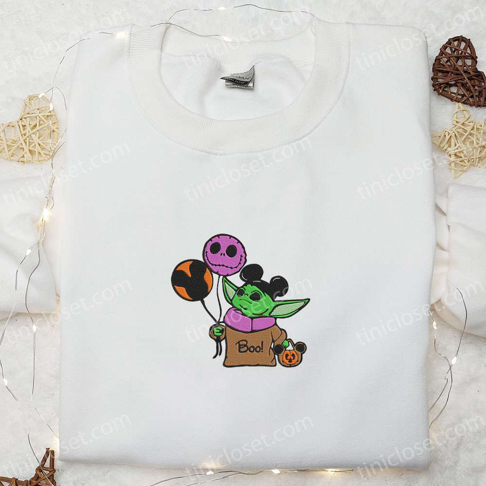 Baby Yoda Jack Skellington Mickey Balloons Embroidered Sweatshirt: Halloween Hoodie with Best Gift Ideas