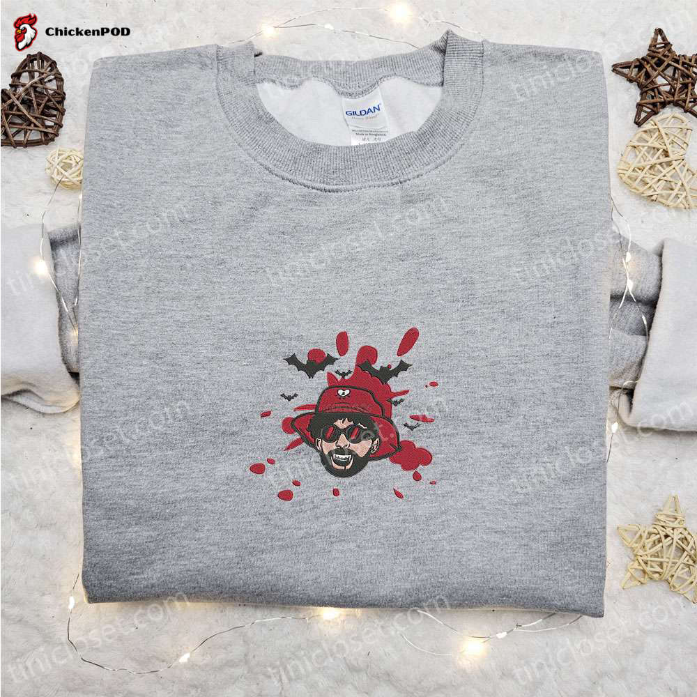 Get Spooky with Bad Bunny Freddy Kruger Sweatshirt: Celebrity Embroidered Hoodie for Halloween Dreams