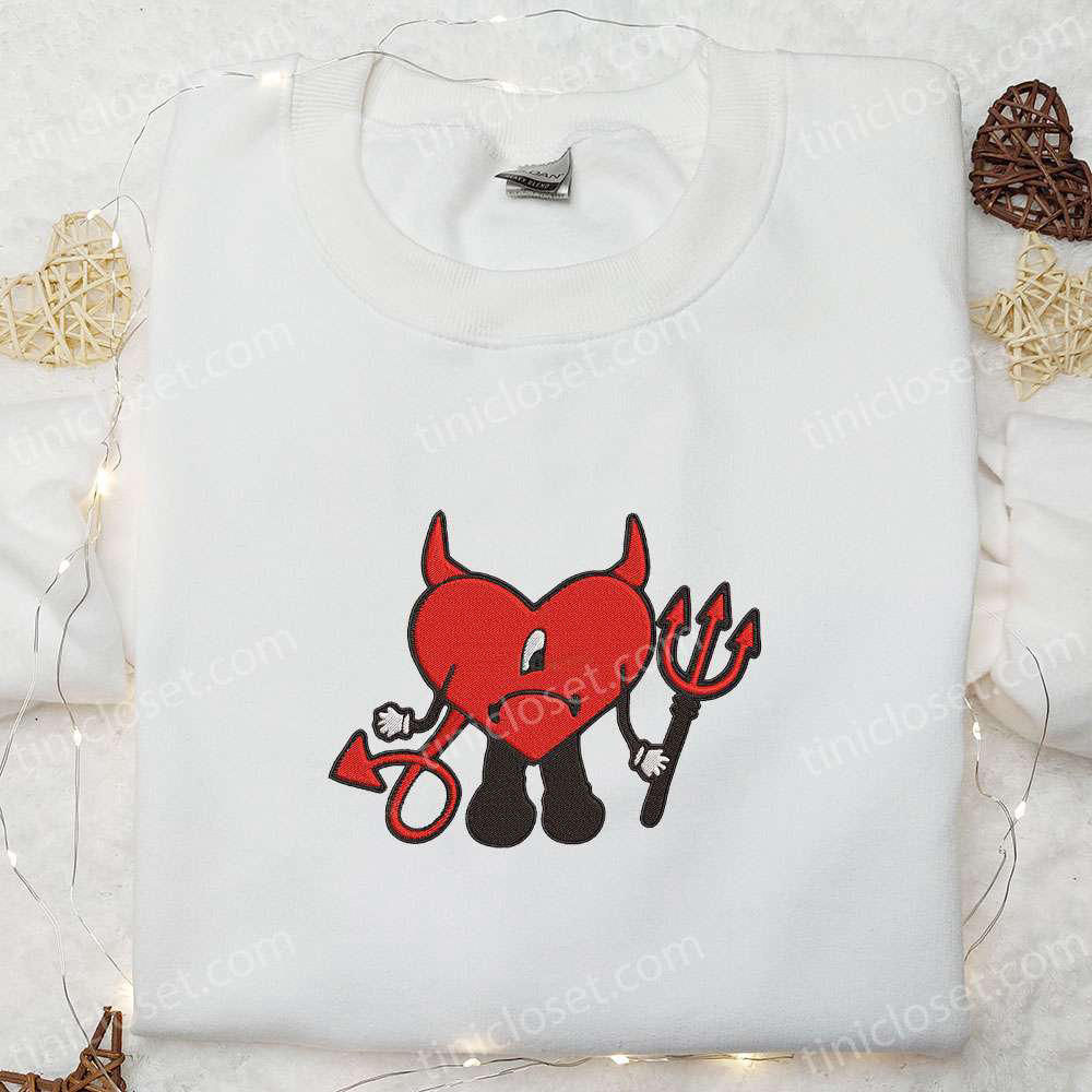 Bad Bunny Demon Embroidered Sweatshirt – Celebrity Hoodie for Halloween