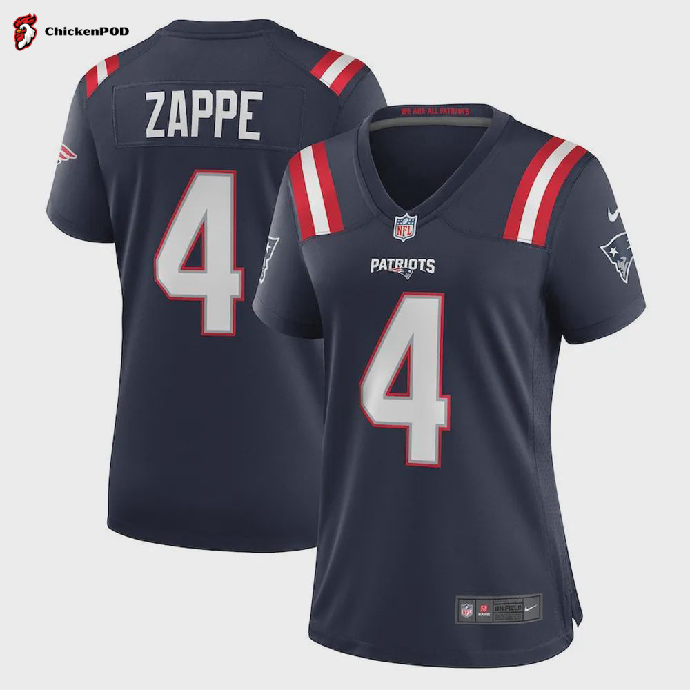 Bailey Zappe 4 New England Patriots Women’s Game Player Jersey – Navy