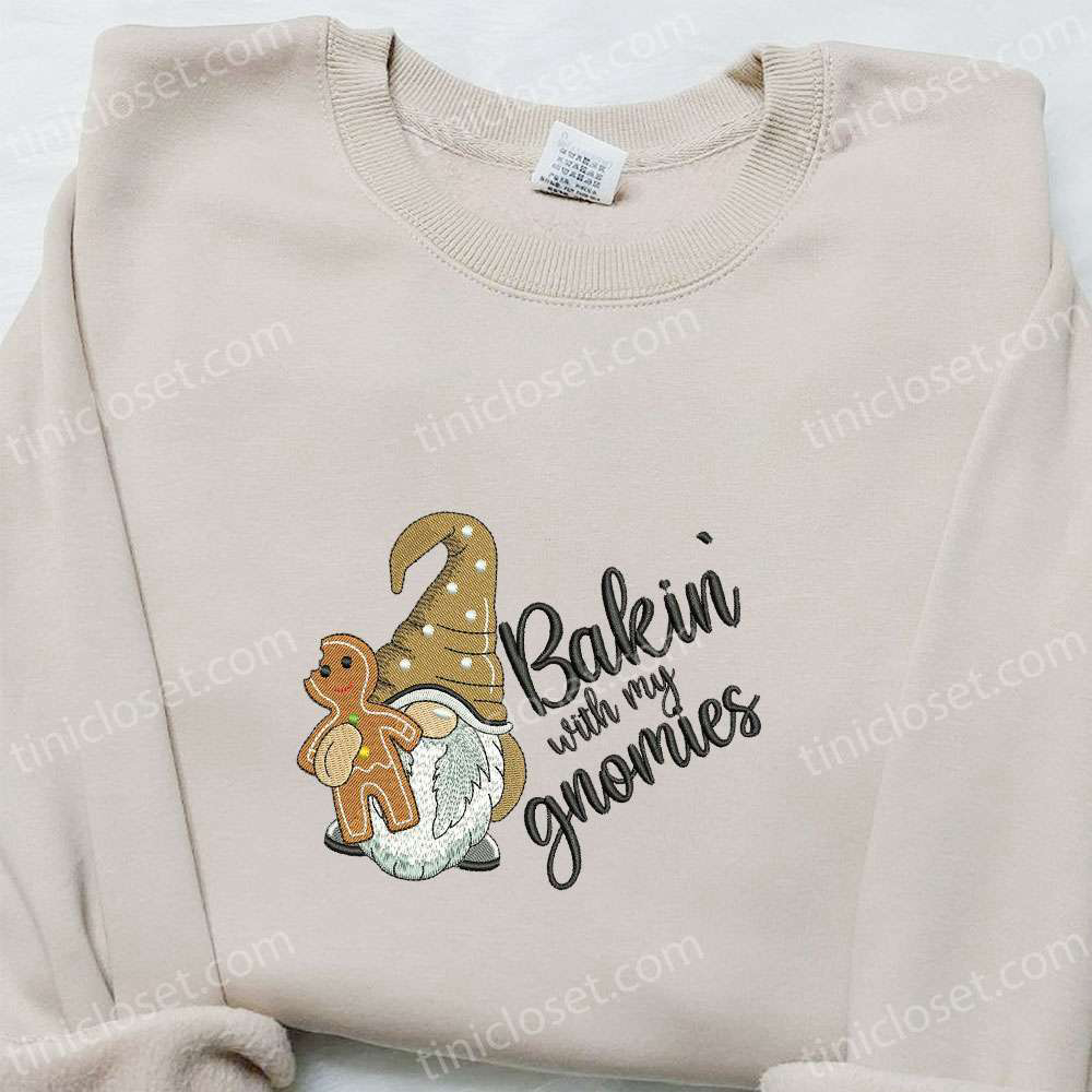 Baking with Gnomies: Gingerbread Embroidered Shirt & Christmas Hoodie – Perfect Family Gift