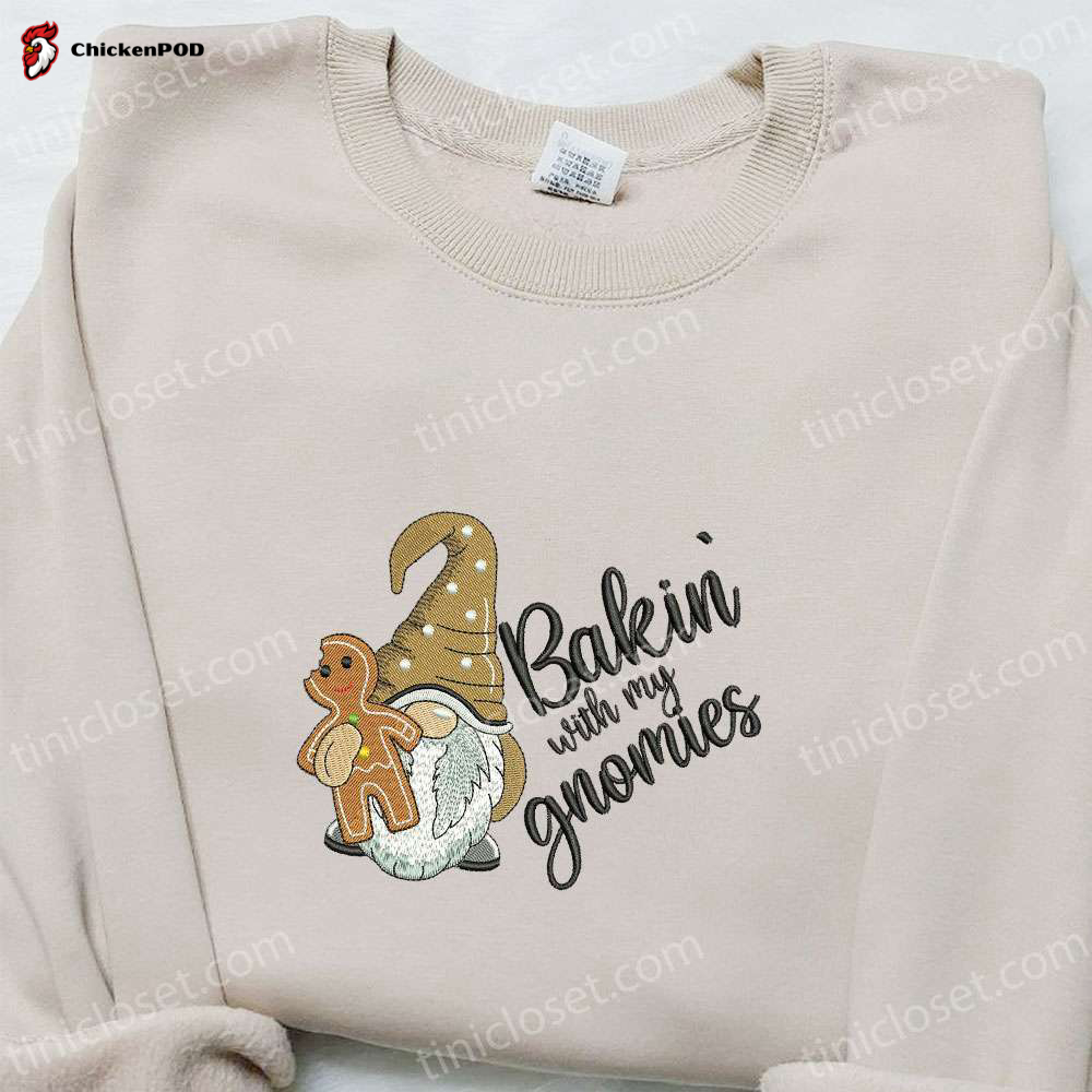 Baking with Gnomies: Gingerbread Embroidered Shirt & Christmas Hoodie – Perfect Family Gift