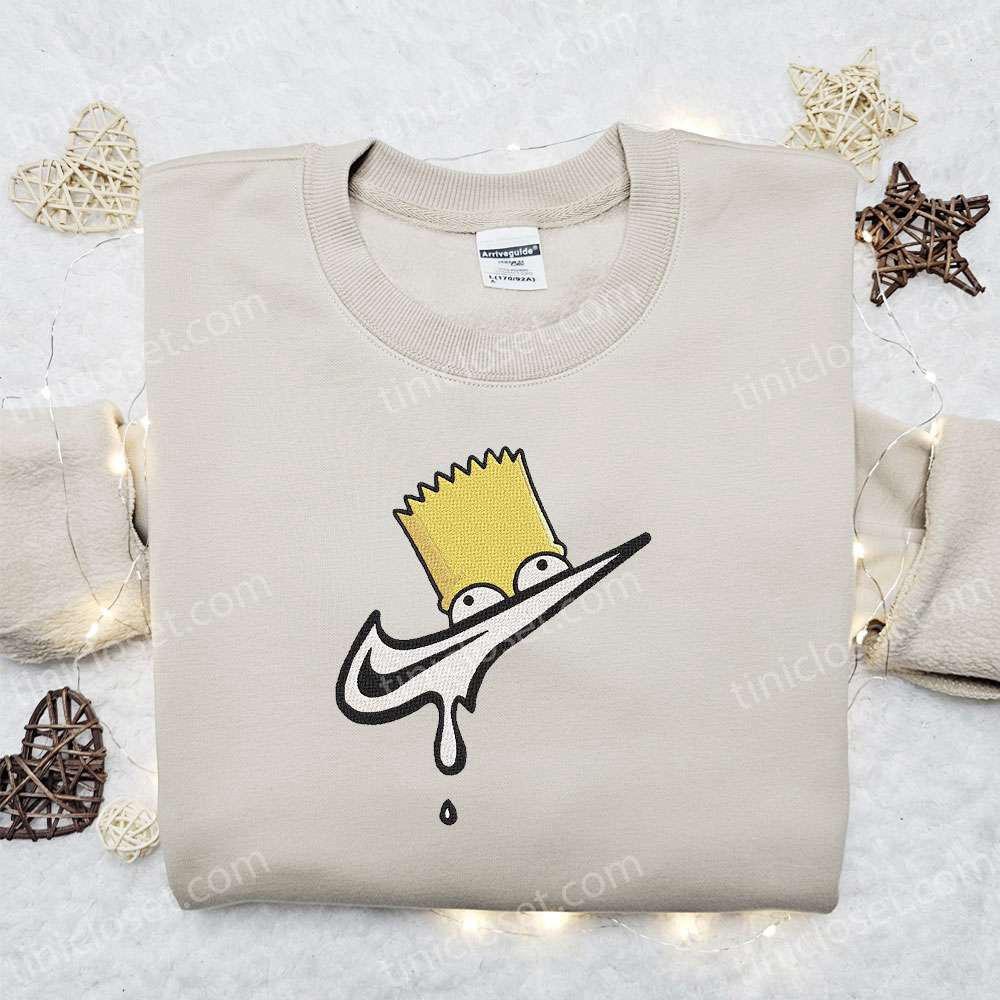 Bart Simpson Melt x Swoosh Embroidered Sweatshirt: Nike Inspired Cartoon Shirt Perfect Family Gift