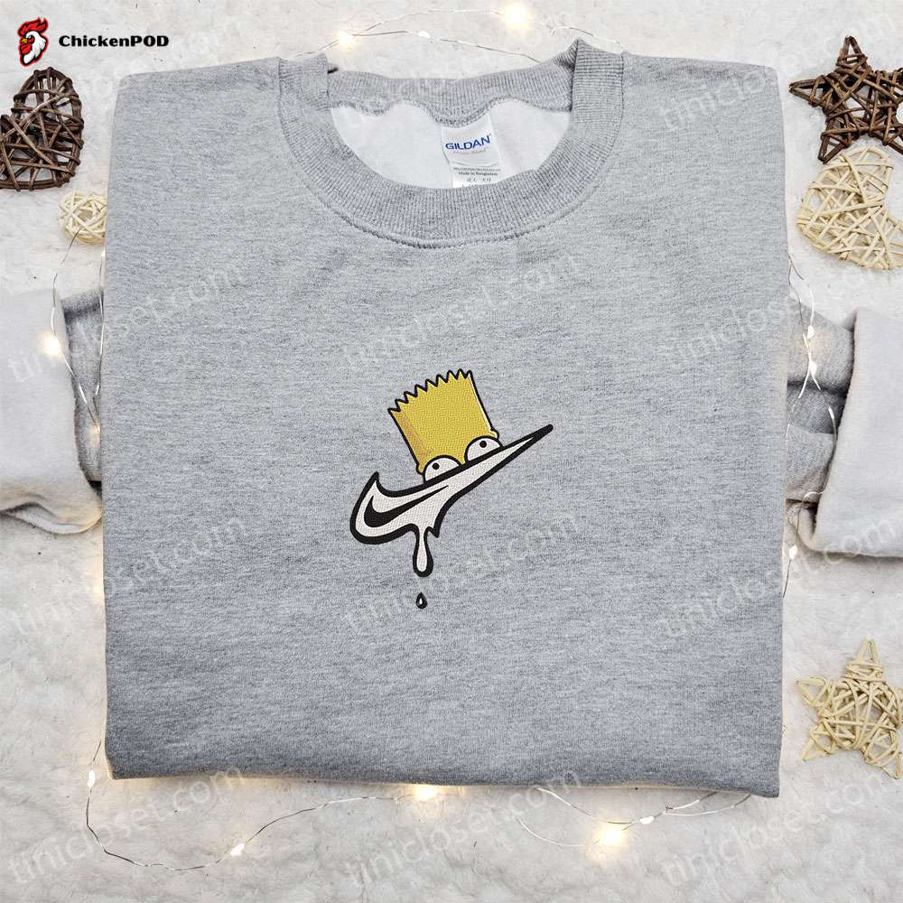 Bart Simpson Melt x Swoosh Embroidered Sweatshirt: Nike Inspired Cartoon Shirt Perfect Family Gift