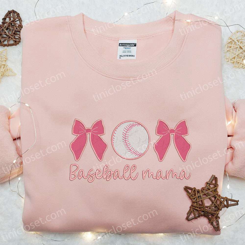 Baseball Mama Pink Bows Shirt & Sports Hoodie: Perfect Mother s Day Gift for Sports Moms!