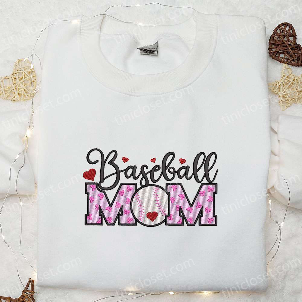 Baseball Mom Bows Hearts Shirt & Sports Hoodie: Best Mother’s Day Gift Idea