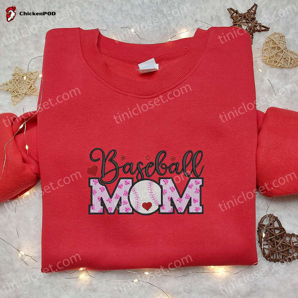 Baseball Mom Bows Hearts Shirt & Sports Hoodie: Best Mother’s Day Gift Idea