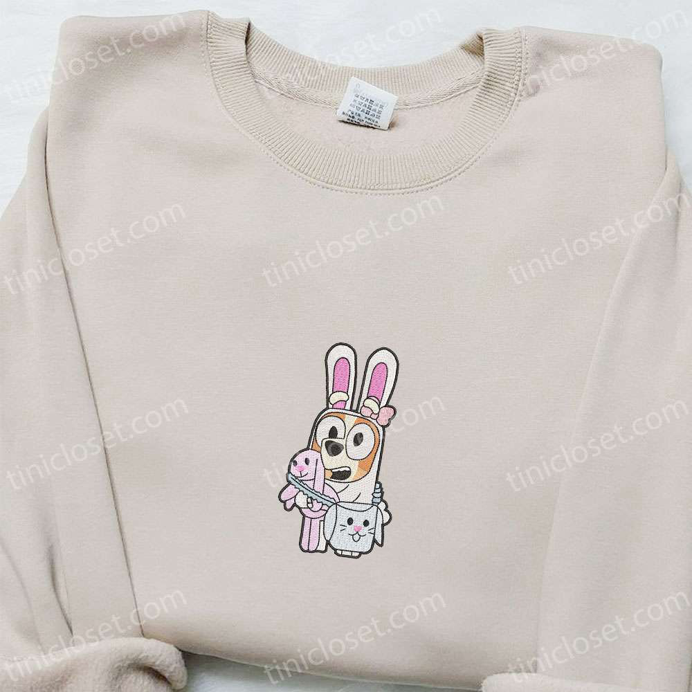 Bingo Easter Embroidered Shirt & Bluey Cartoon Hoodie: Unique Thanksgiving Day Gift Ideas!