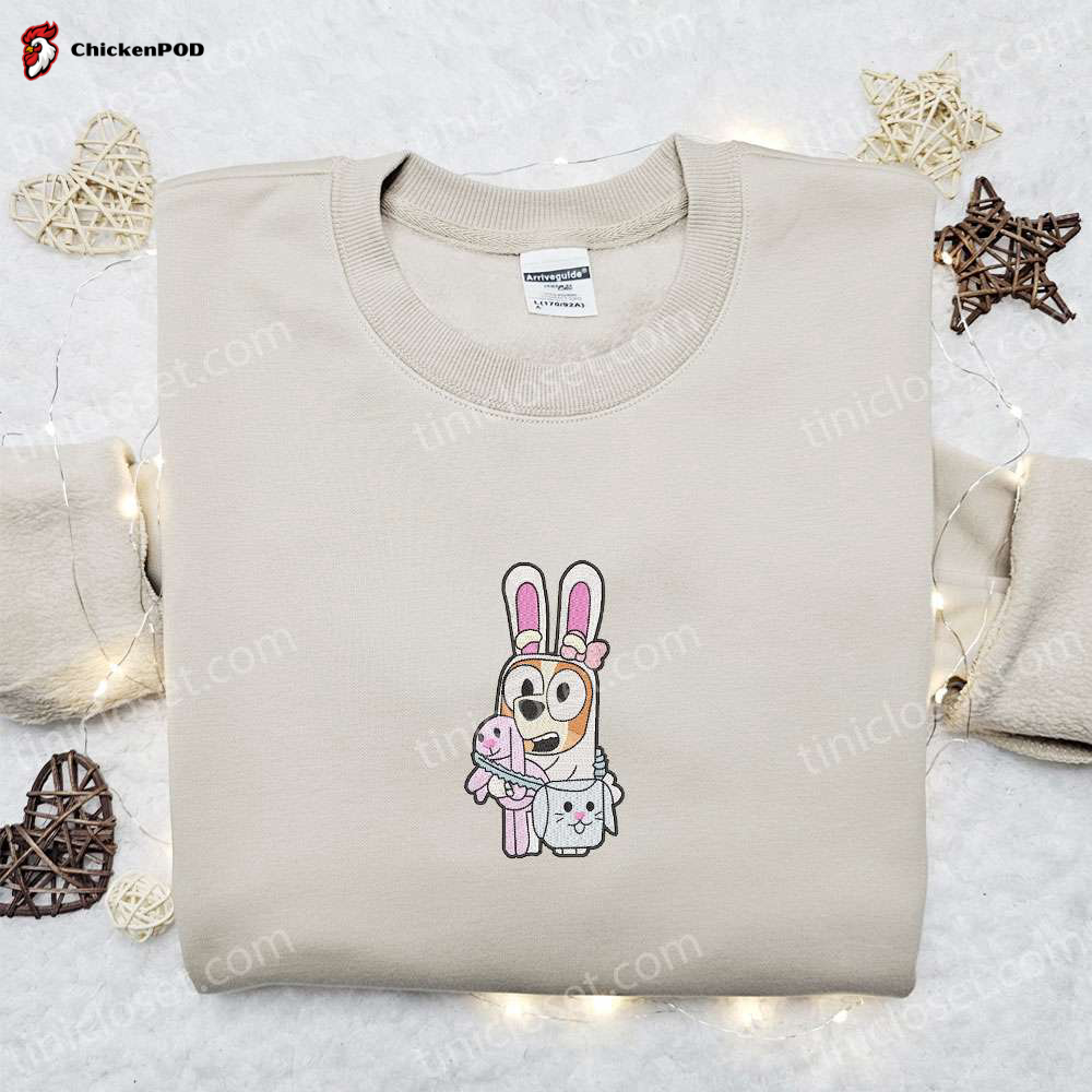 Bingo Easter Embroidered Shirt & Bluey Cartoon Hoodie: Unique Thanksgiving Day Gift Ideas!