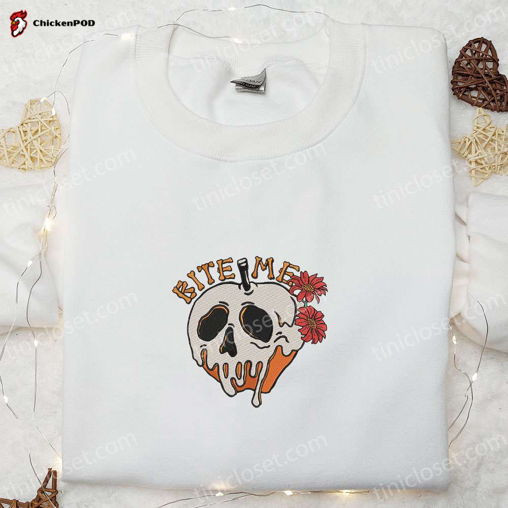 Bite Me Skull Poison Apple Halloween Embroidered Shirt – Best Halloween Gifts for Family