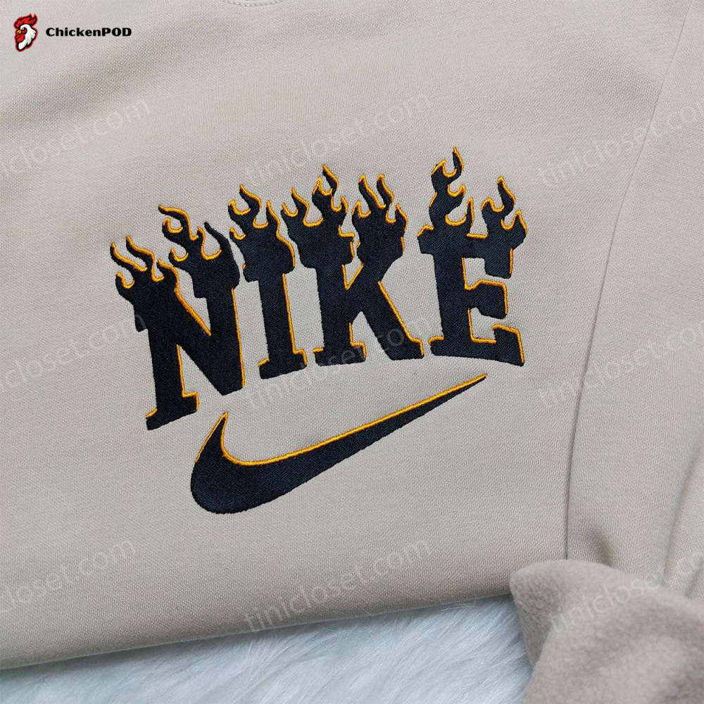 Stylish Black Flame Nike Embroidered Sweatshirt: Unique Nike Inspired Hoodie & Shirt