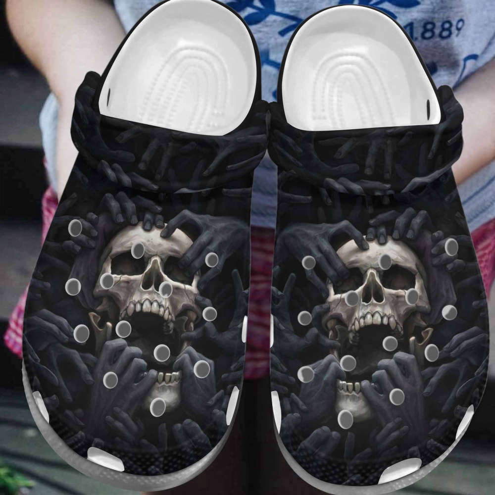 Black Skull Horror Crocs-Slippers Crocband Clog Comfortable Water Shoes In Dark Black