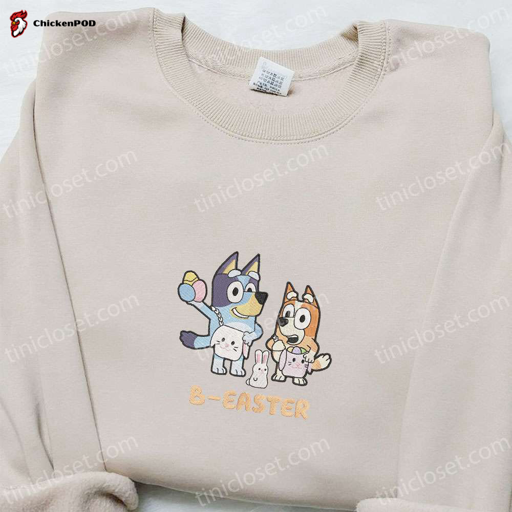 Bluey and Bingo Easter Day Embroidered Shirt & Cartoon Hoodie: Unique Thanksgiving Gift Ideas