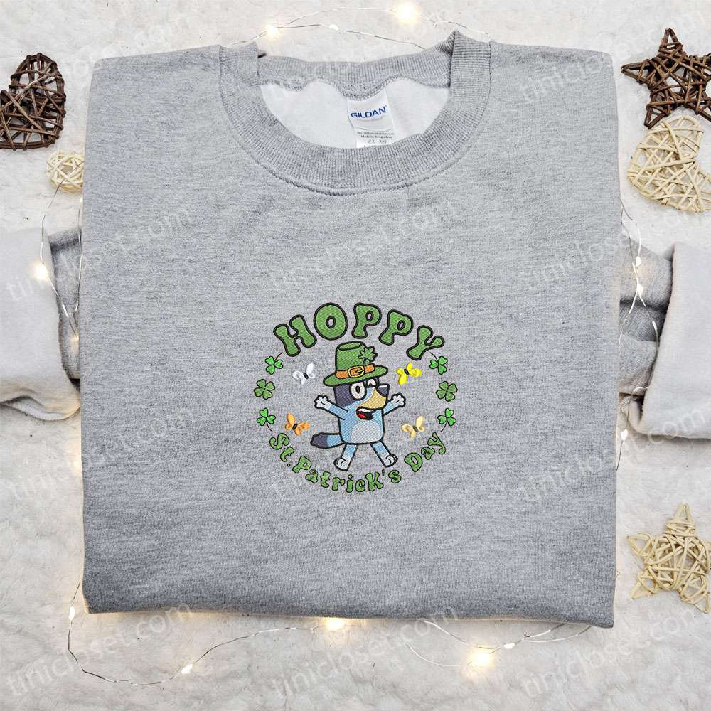 Bluey Hoppy Saint Patrick s Day Shirt & Cartoon Hoodie: Best Holiday Gift Ideas – Embroidered Fun & Festive