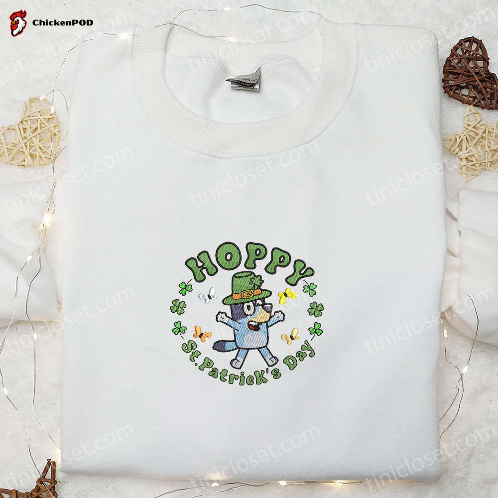 Bluey Hoppy Saint Patrick s Day Shirt & Cartoon Hoodie: Best Holiday Gift Ideas – Embroidered Fun & Festive