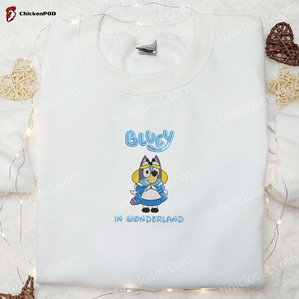 Bluey In Wonderland Embroidered Shirt & Cartoon Hoodie: Best Gift Idea for Fans!