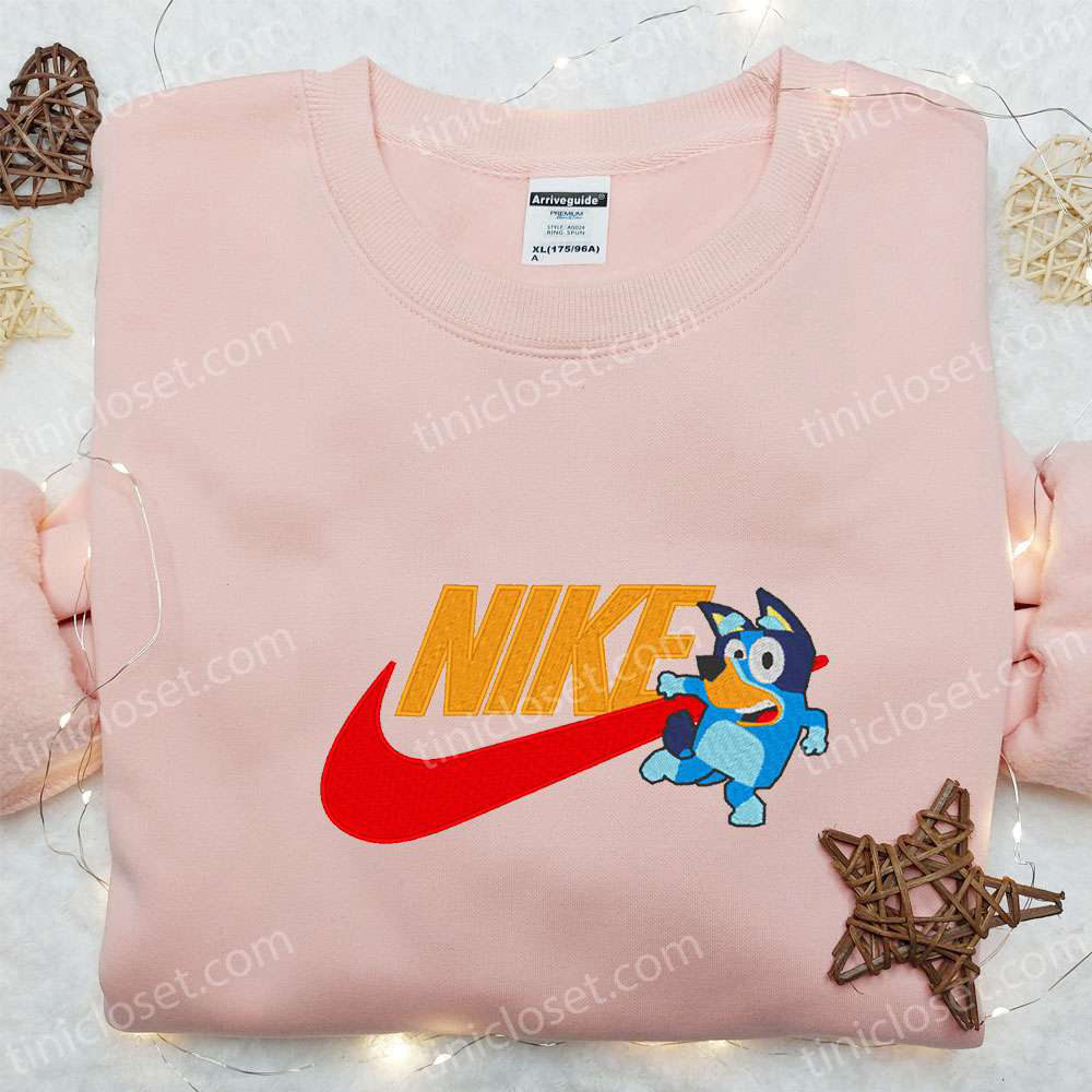 Bluey x Nike Cartoon Embroidered Shirt – Customized Nike Tee with Bluey Design