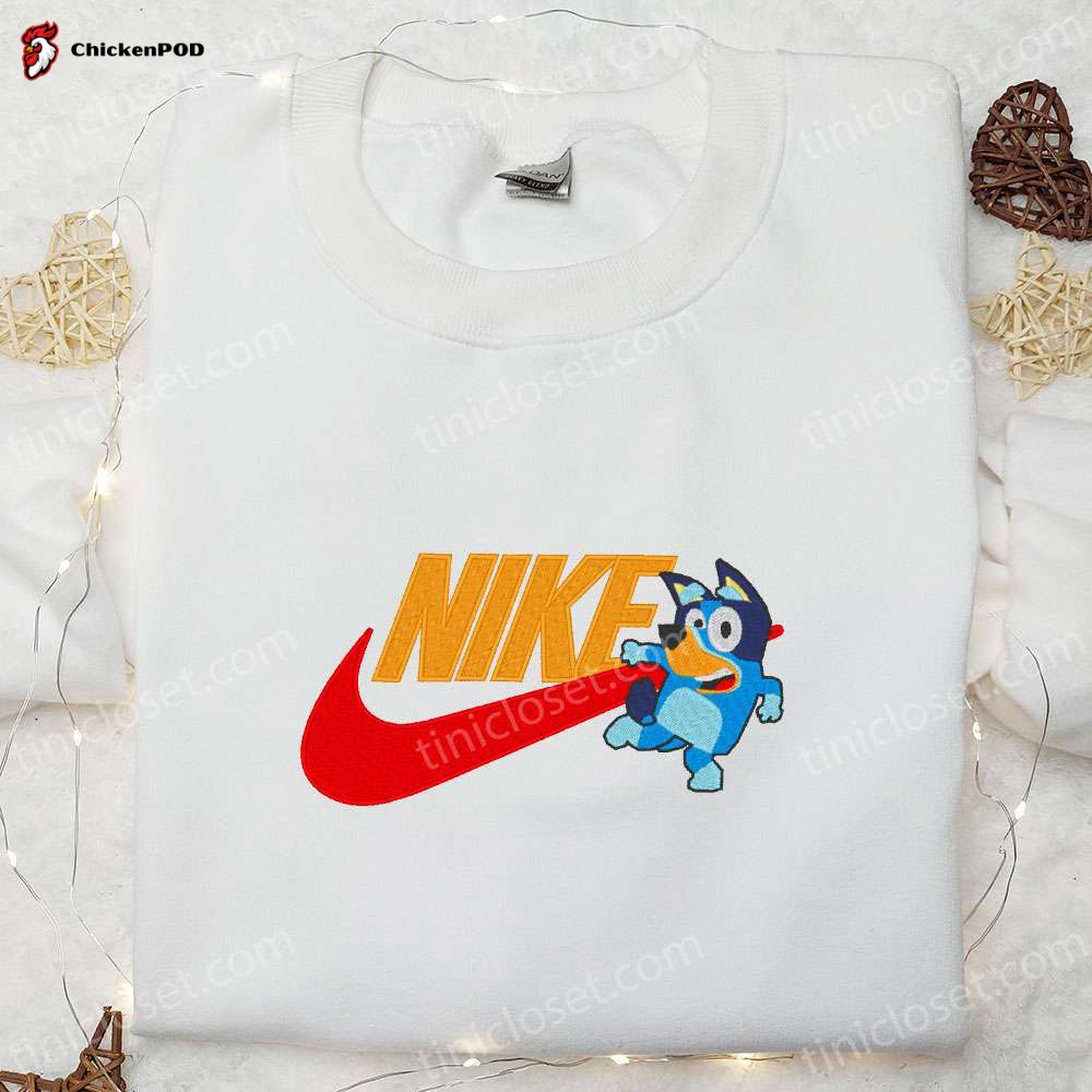 Bluey x Nike Cartoon Embroidered Shirt – Customized Nike Tee with Bluey Design