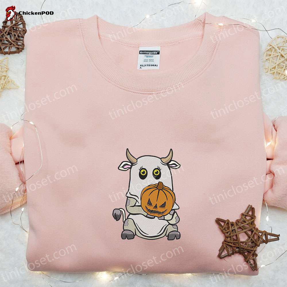 Spooktacular Boo Ghost Cow Funny Embroidered Sweatshirt – Perfect Halloween Gift Idea!