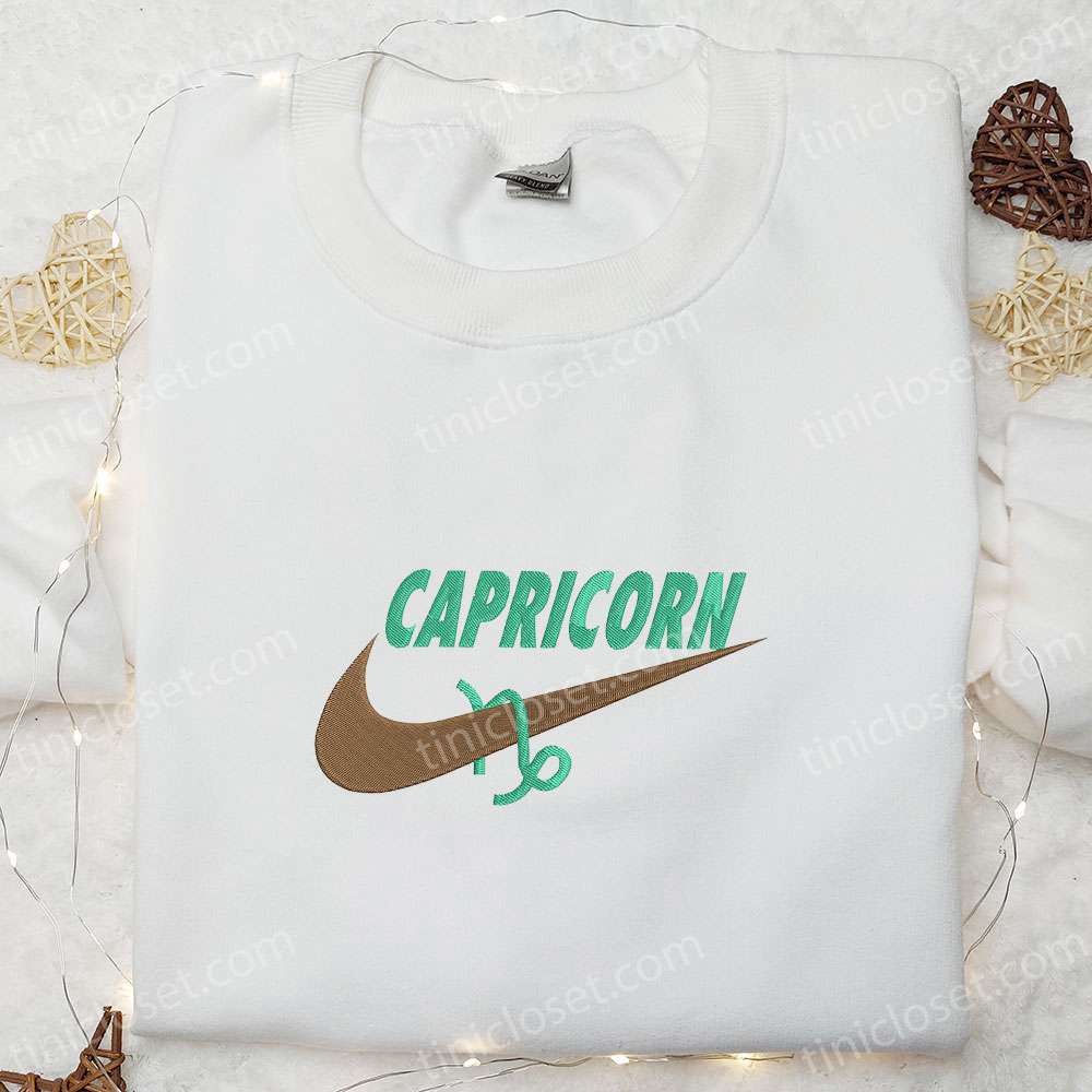 Capricorn Zodiac x Nike Swoosh Shirt & Hoodie: Best Family Gift Ideas Nike Inspired Embroidery