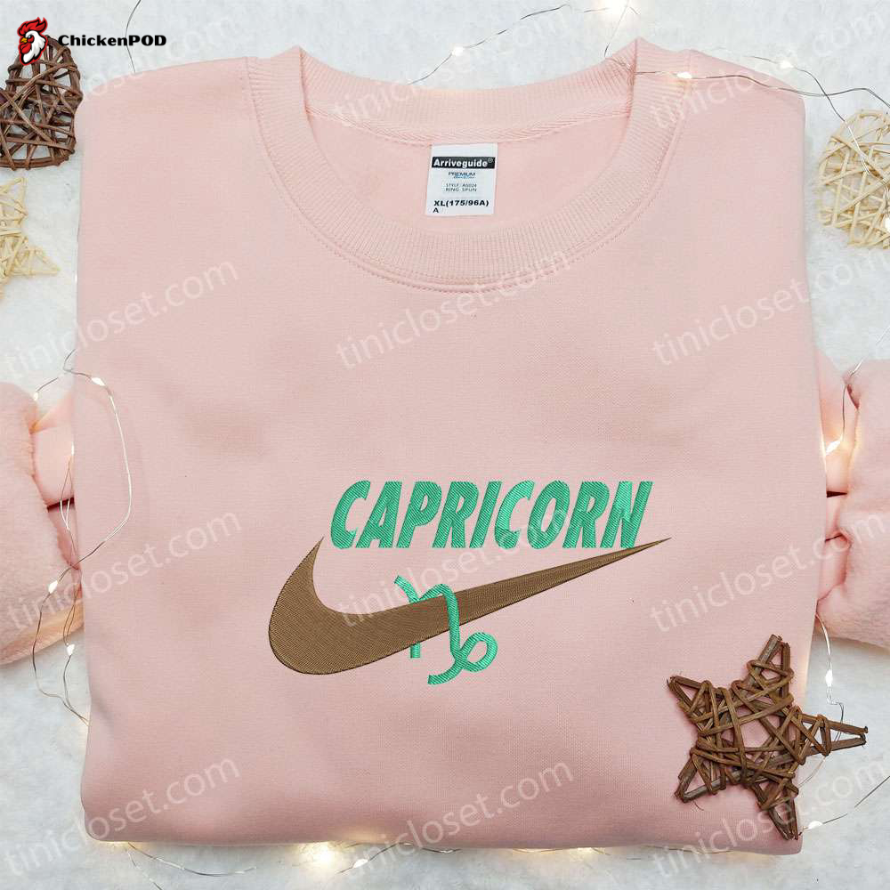 Capricorn Zodiac x Nike Swoosh Shirt & Hoodie: Best Family Gift Ideas Nike Inspired Embroidery