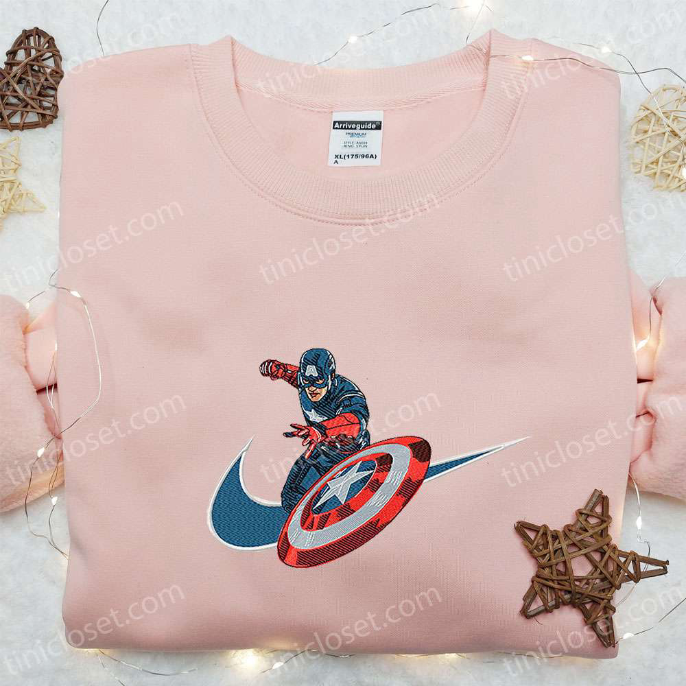 Captain America x Swoosh Embroidered Hoodie & Marvel Cinematic Universe Shirt – Nike Inspired Marvel Apparel