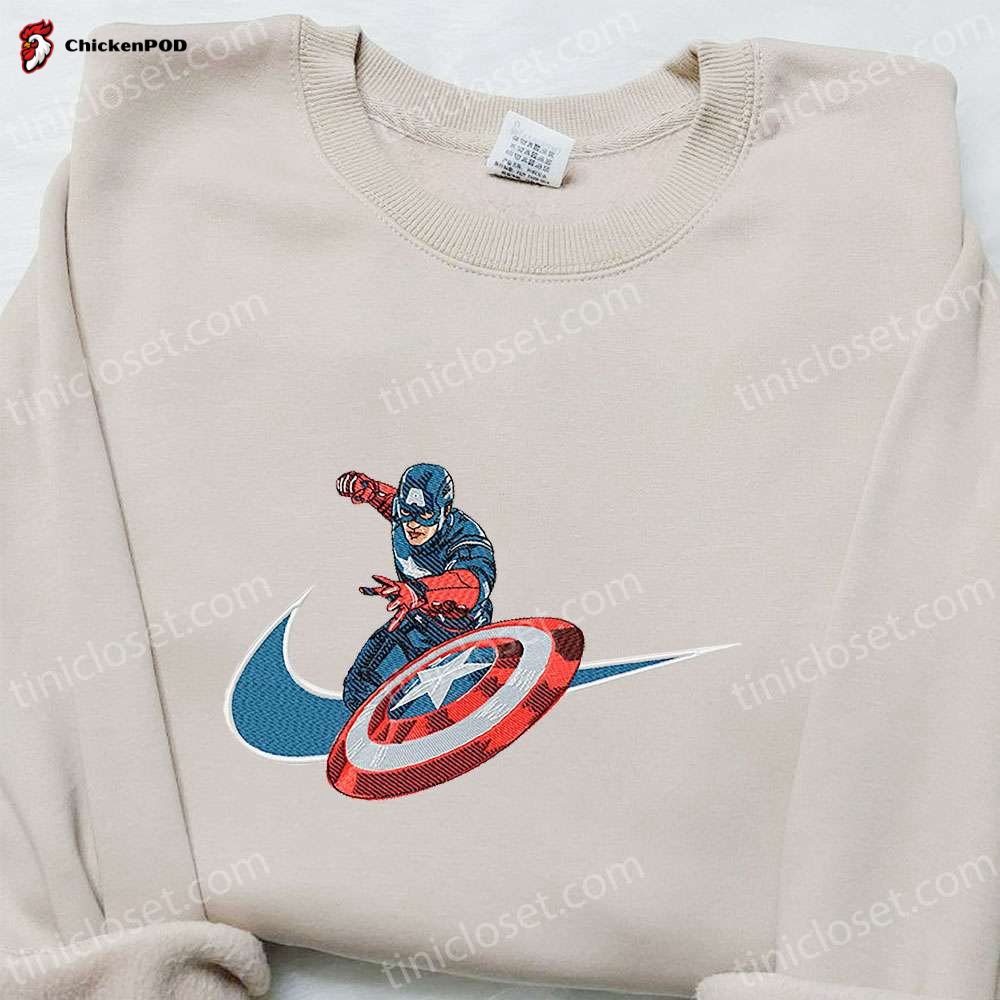 Captain America x Swoosh Embroidered Hoodie & Marvel Cinematic Universe Shirt – Nike Inspired Marvel Apparel