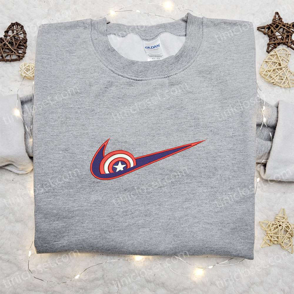 Captain America x Swoosh Embroidered Sweatshirt: Marvel Universe Hoodie Perfect Birthday Gift for Family