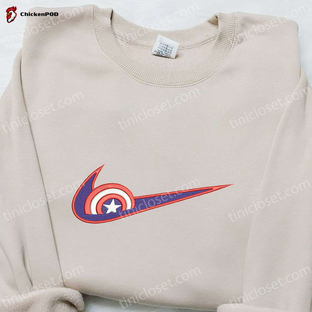 Captain America x Swoosh Embroidered Sweatshirt: Marvel Universe Hoodie Perfect Birthday Gift for Family