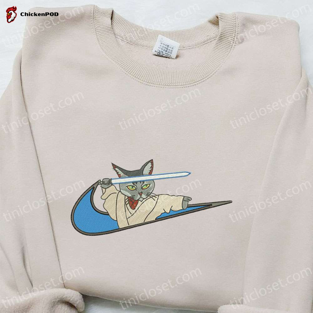 Cute Cat With Sword x Swoosh Embroidered Hoodie & Cartoon Nike Inspired Shirts