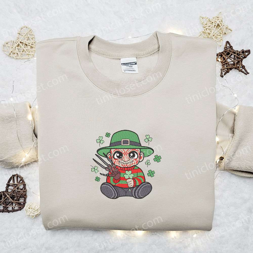 Chibi Freddie Krueger Shamrock Embroidered Shirt & Hoodie: Best Saint Patrick’s Day Holiday Gift Ideas