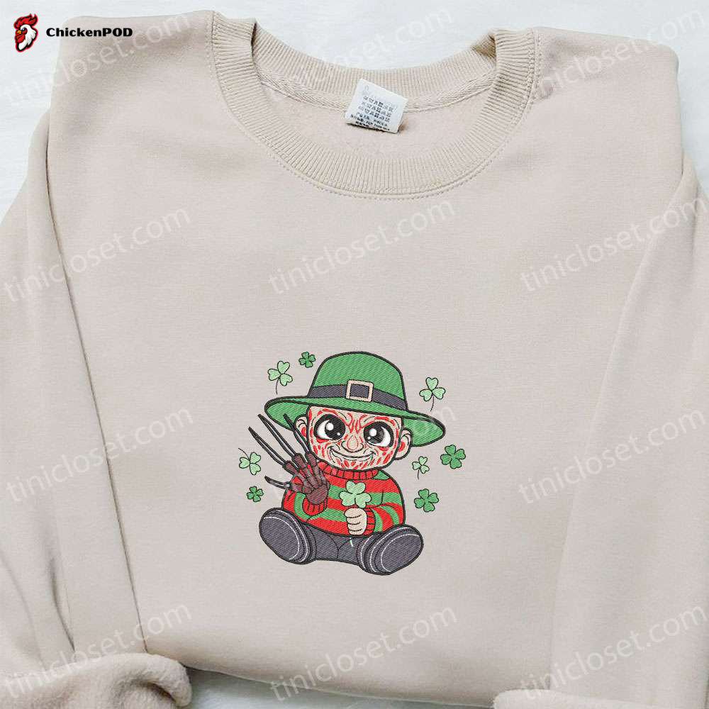 Chibi Freddie Krueger Shamrock Embroidered Shirt & Hoodie: Best Saint Patrick’s Day Holiday Gift Ideas