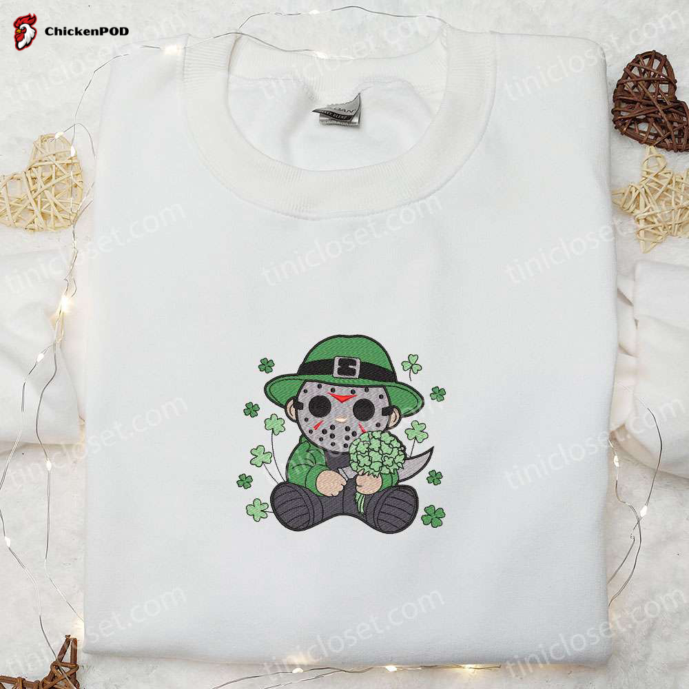 Chibi Michael Myers Shamrock Embroidered Shirt & Hoodie: Saint Patrick’s Day Gift Ideas