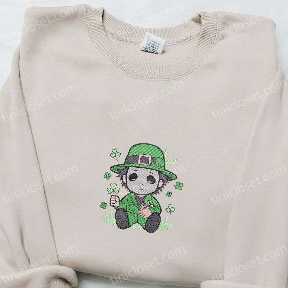 Chibi Michael Myers Shamrock Embroidered Shirt & Hoodie: Best Saint Patrick’s Day Gift Ideas