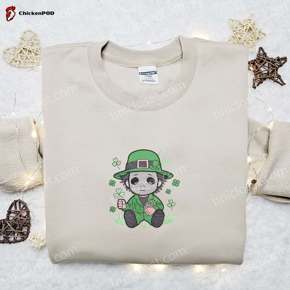 Chibi Michael Myers Shamrock Embroidered Shirt & Hoodie: Best Saint Patrick’s Day Gift Ideas