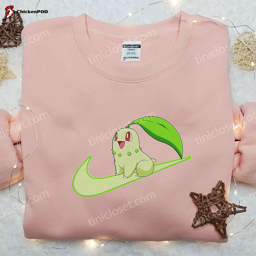 Chikorita x Nike Swoosh Anime Hoodie & Pokemon Embroidered Shirt Nike Inspired Apparel