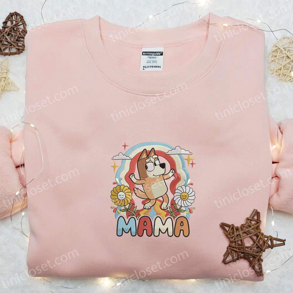 Chilli Heeler Mama Embroidered Shirt & Bluey Cartoon Hoodie: Perfect Mother’s Day Gift Idea