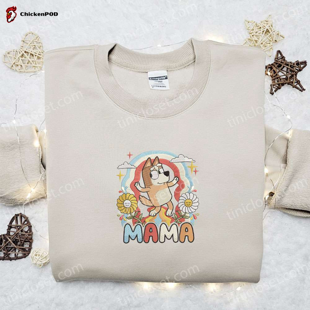 Chilli Heeler Mama Embroidered Shirt & Bluey Cartoon Hoodie: Perfect Mother’s Day Gift Idea