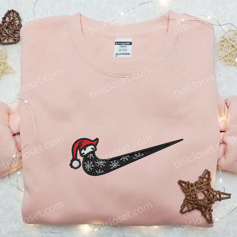 Christmas Hat x Swoosh Shirt Embroidered Hoodie & Custom Nike T-shirt – Festive Apparel for the Holidays