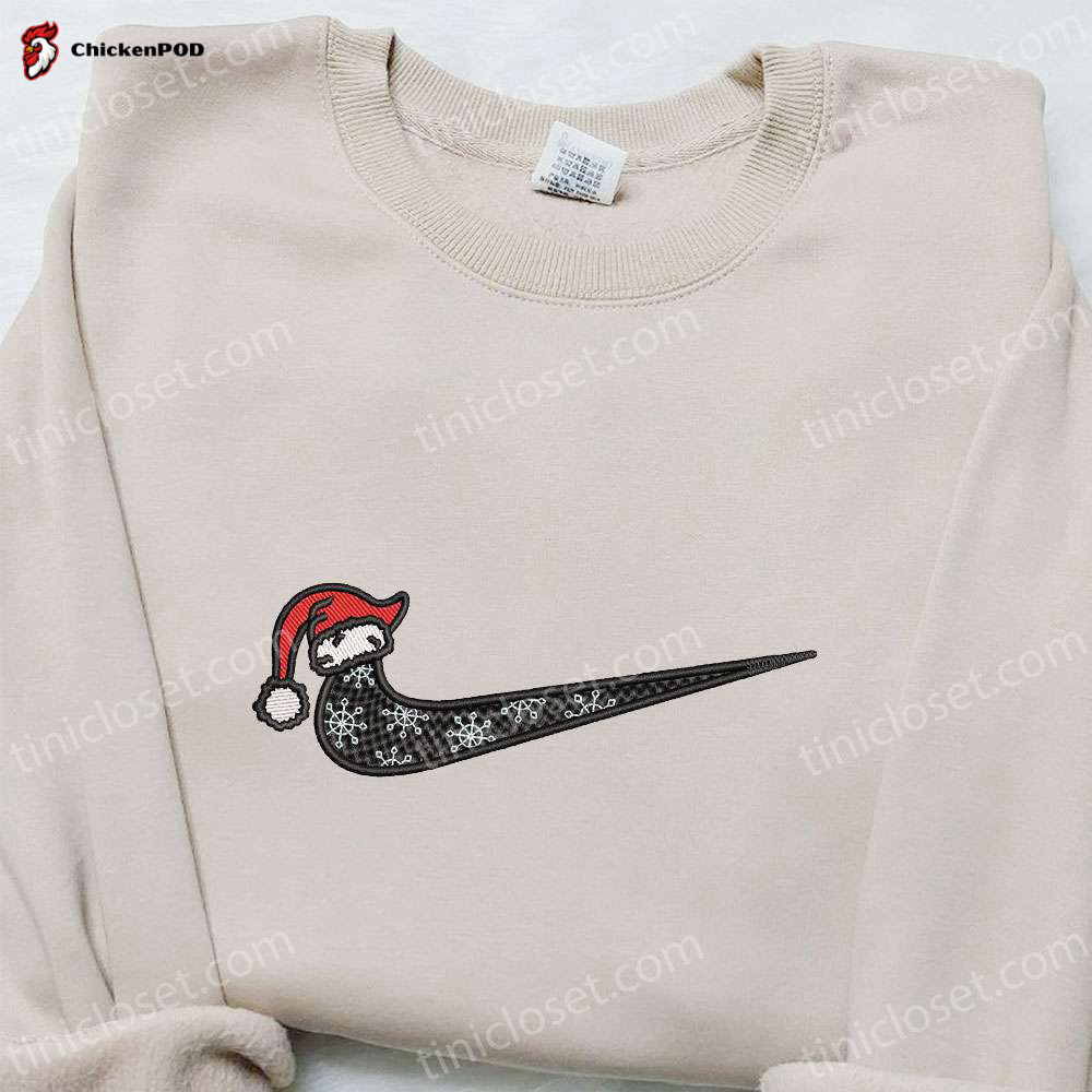 Christmas Hat x Swoosh Shirt Embroidered Hoodie & Custom Nike T-shirt – Festive Apparel for the Holidays