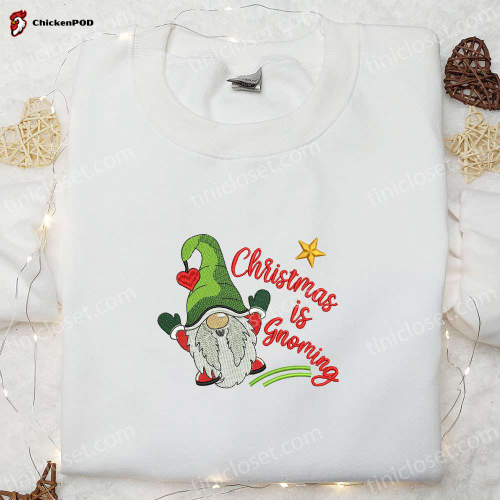 Cozy Winter Gnome Christmas Tree Embroidered T-Shirt – Best Gift Ideas