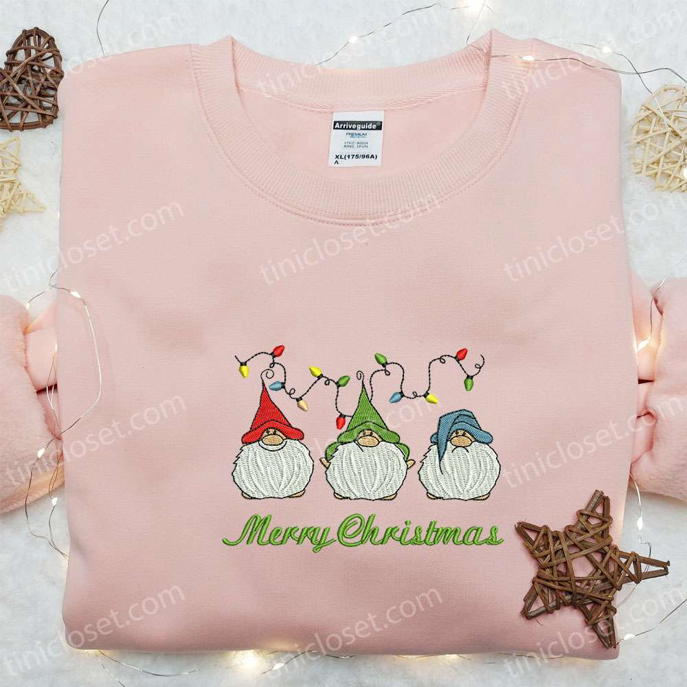 Adorable Christmas Embroidered Hoodie & T-shirt Set: Mini Gnomes – Perfect Kids Gift Ideas