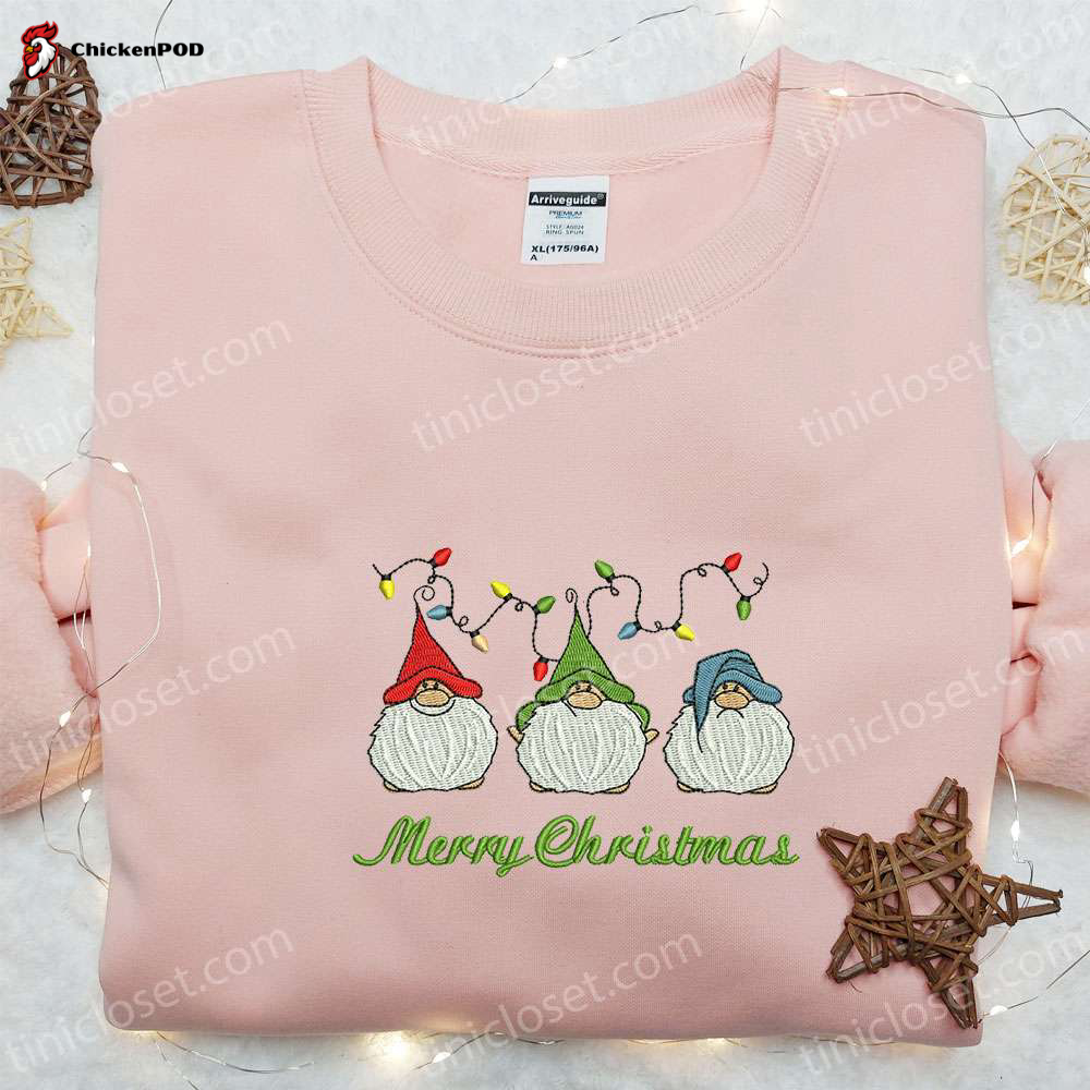 Adorable Christmas Embroidered Hoodie & T-shirt Set: Mini Gnomes – Perfect Kids Gift Ideas