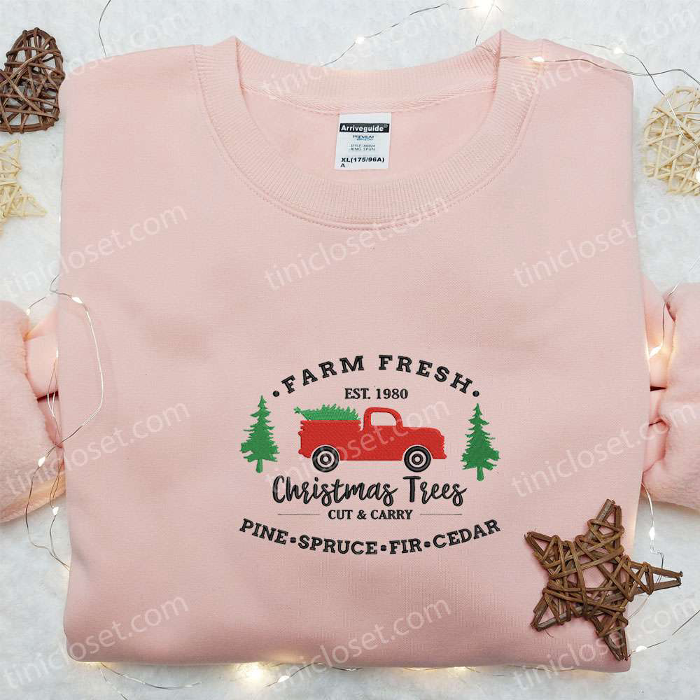 Christmas Tree Truck Embroidered Shirt & Hoodie – Best Family Gift Ideas