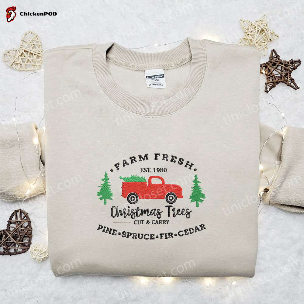 Christmas Tree Truck Embroidered Shirt & Hoodie – Best Family Gift Ideas