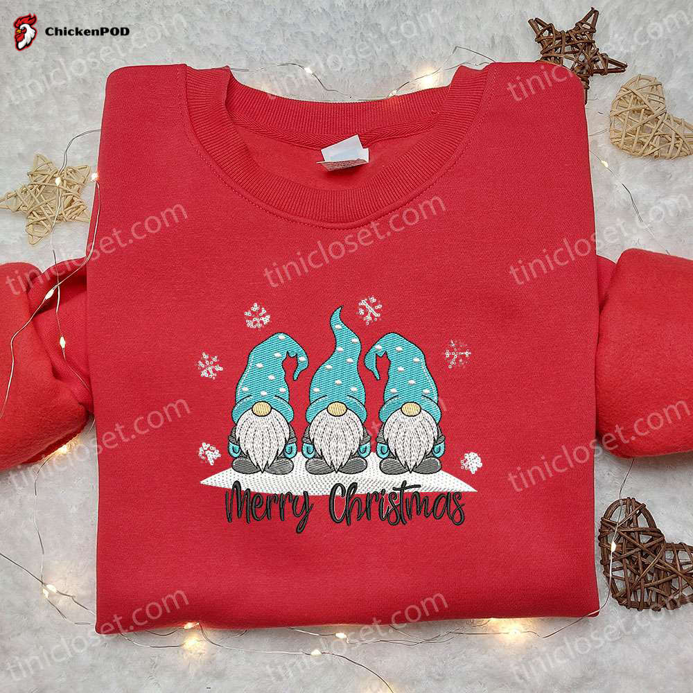 Cozy Christmas Gnomes Embroidered Sweatshirt – Perfect Gift Idea for Winter Festivities