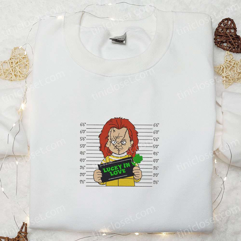 Chucky Lucky In Love Embroidered Shirt Saint Patrick’s Day Hoodie Horror Movie T-Shirt: Unique Stylish & Festive Apparel